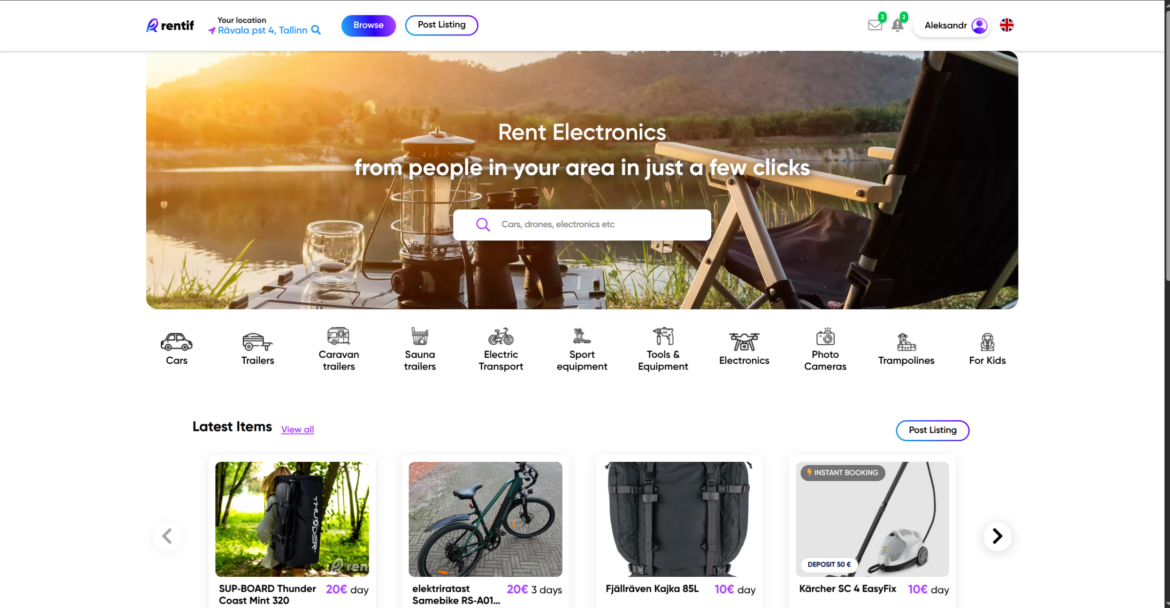 Rentif — a rental marketplace where listings, bookings and payments work together.