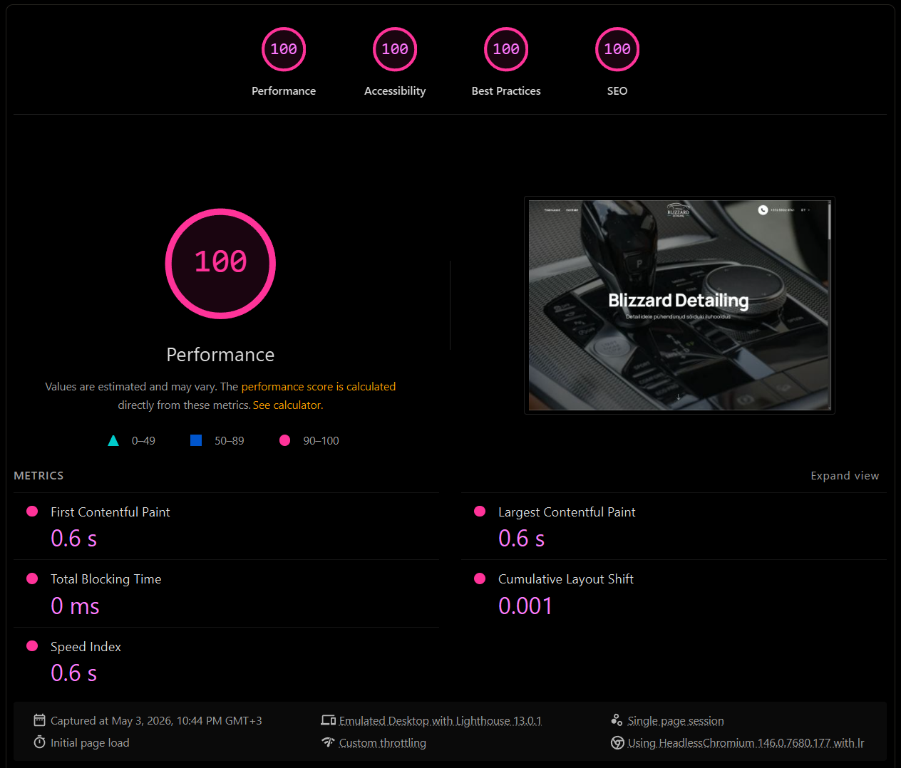 Blizzard Detailing — a trilingual website for a Tallinn car detailing studio
